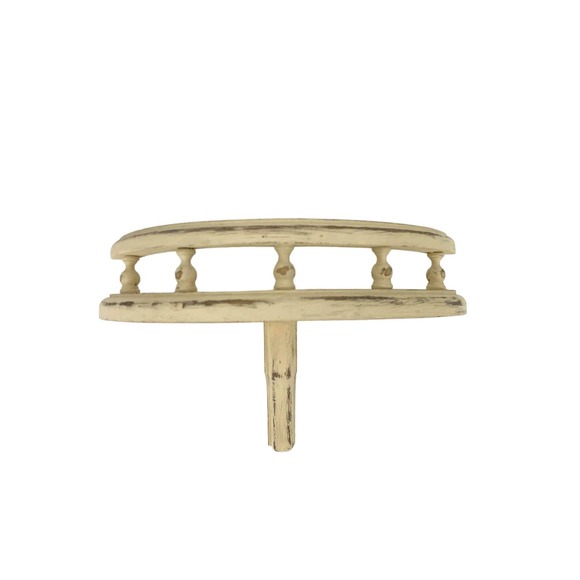 Rustic Beige Distressed Oak Wood 1/2 Moon Shape Wall Shelf Decorative Front Rail - Picture 1 of 8